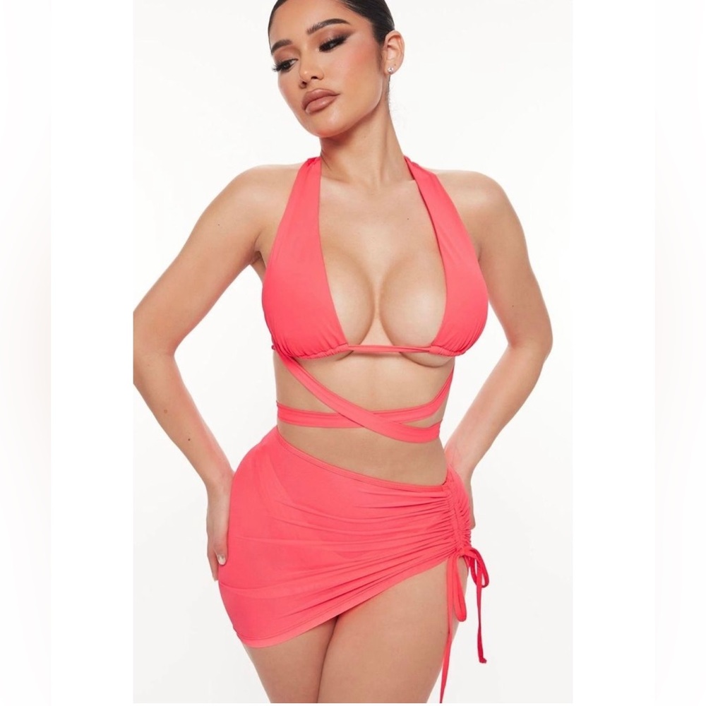 Fashion nova Pink bikini/cover up set